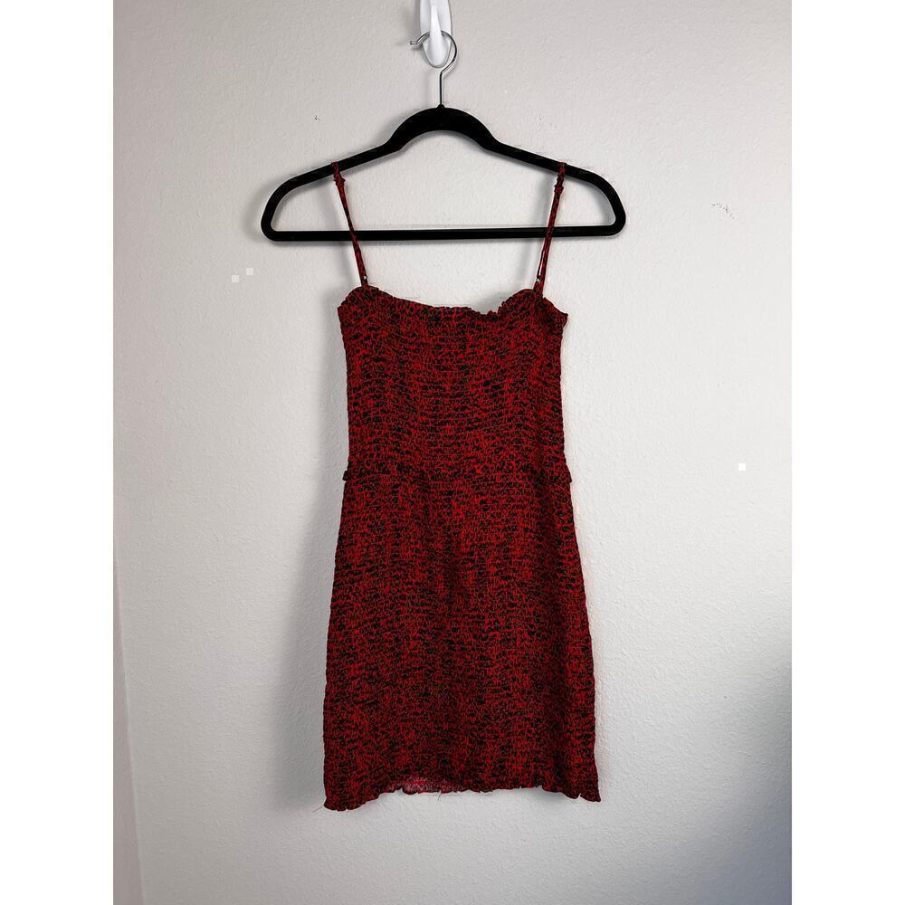AFRM Women's Smocked Tank Dress Red Leopard Print Size Small